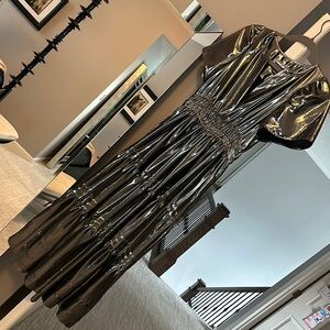 Black and Gold V-Neck Sheath Dress